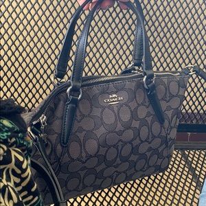 Coach handbag satchel silver black crossbody